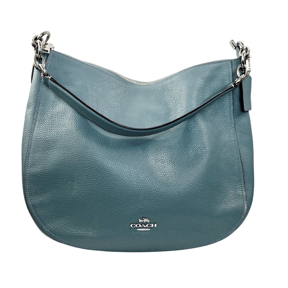 Coach Shoulder Bag Purse Tote Blue Pebble Leather Hobo 32, Medium Sized